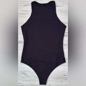 SKIMS x Fendi Logo Black & Gray High Neck Racerback Thong Bodysuit Size S